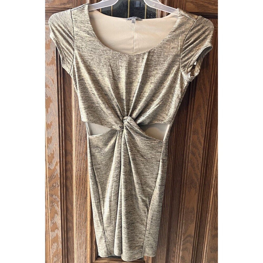 Charlotte Russe Women's Gold‎ Shimmer Lined Cut Out Waist Dress Size S